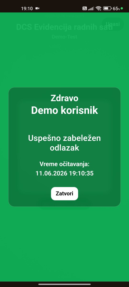 Potvrda uspešno zabeleženog odlaska u mobilnoj aplikaciji